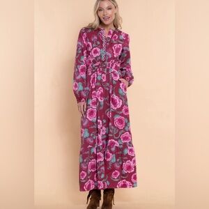 NWT! Sheridan French Eloise Maxi Dress Long Sleeve in Mulberry Floral Size Small